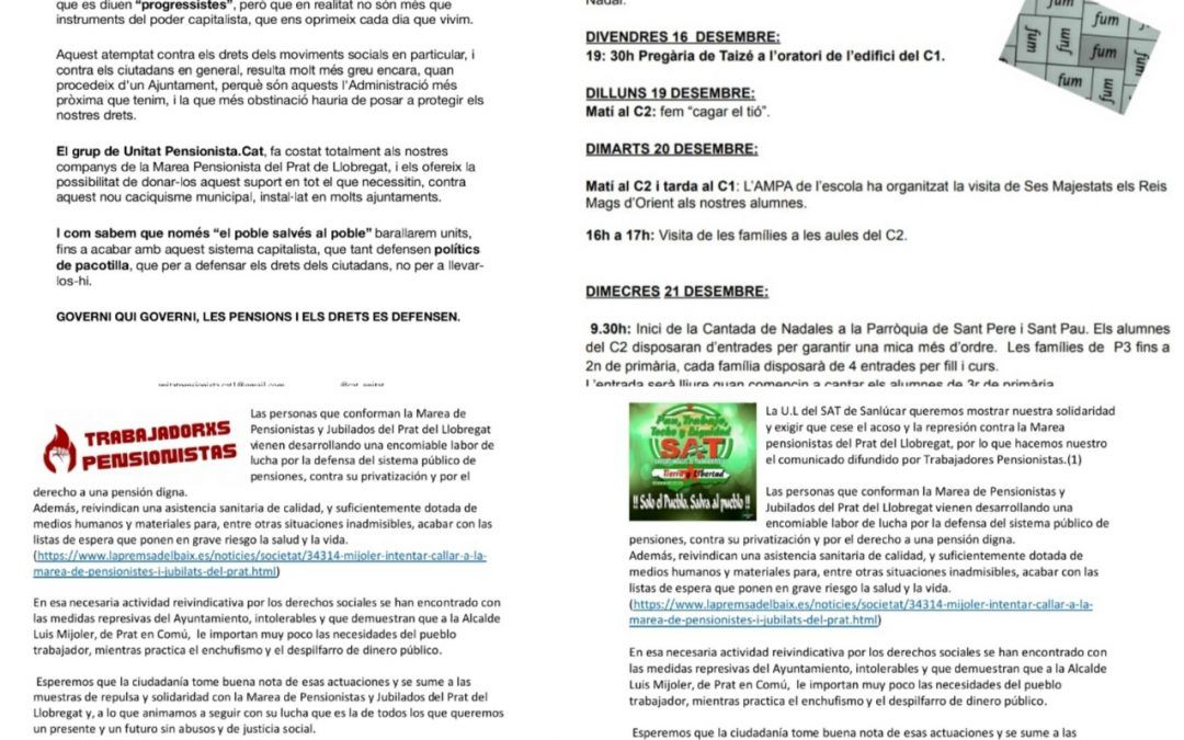 La Marea de Pensionistas del Prat, recibe la solidaridad de varias entidades