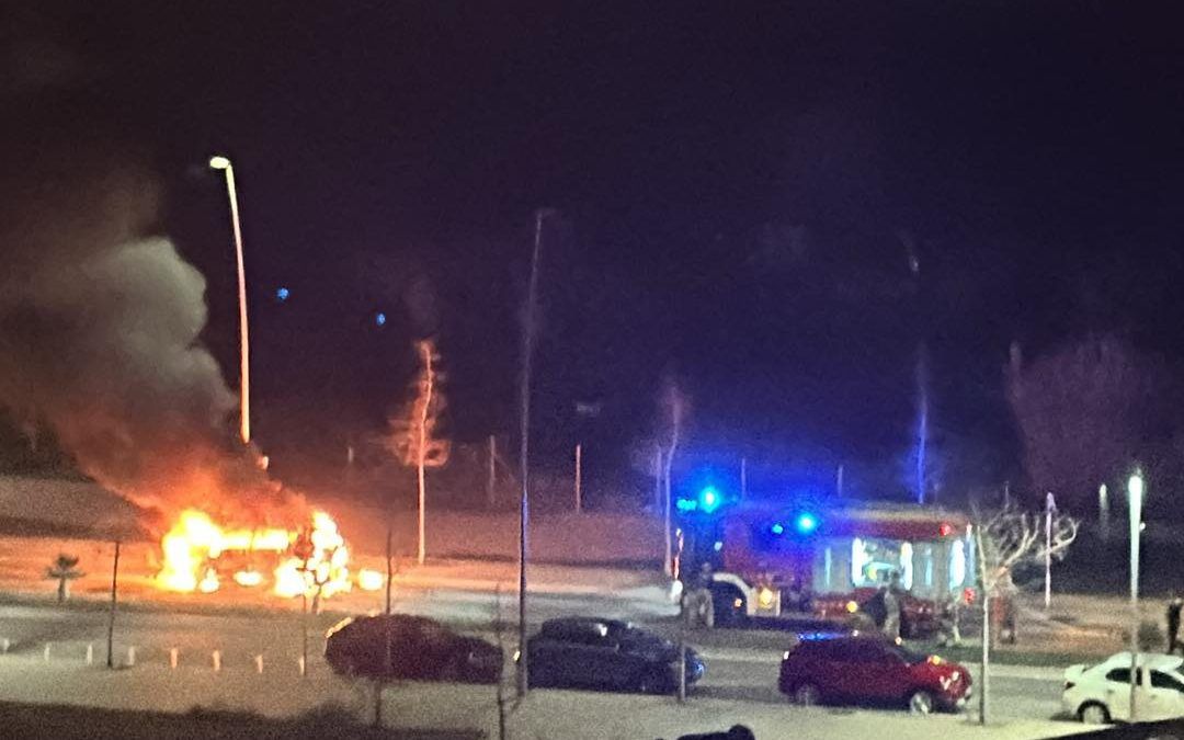 Coche incendiado arde completamente