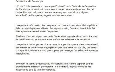 Conflicte al menjador de l’Escola Ramon Llull: discrepàncies entre el Consell Comarcal i les famílies afectades