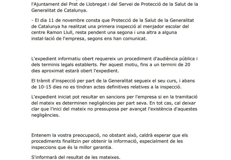 Conflicte al menjador de l’Escola Ramon Llull: discrepàncies entre el Consell Comarcal i les famílies afectades