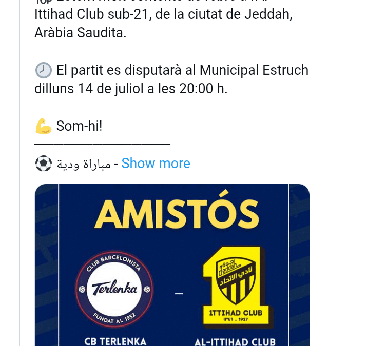 El Terlenka s’enfronta al filial de l’Al-Ittihad: un amistós de prestigi al Prat de Llobregat