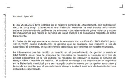L’Ajuntament del Prat revisa el protocol de gestió de cadàvers d’animals arran d’una denúncia ciutadana